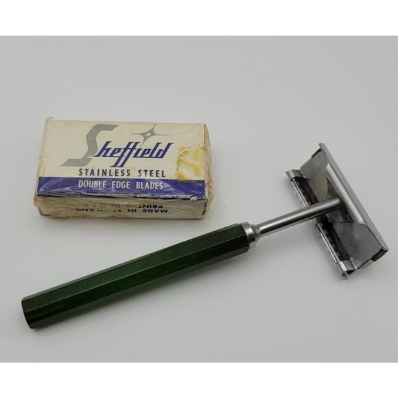 Vintage 1930s–1950s Keen Kutter Safety Razor Green Bakelite Handle Double Edge - Picture 2 of 16